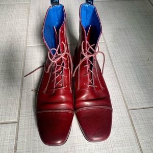 John Fluevog Beats-Sal boot in oxblood. Size 11